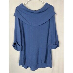 Yushi Blue Oversized Lagenlook 3/4 Sleeve Blouse